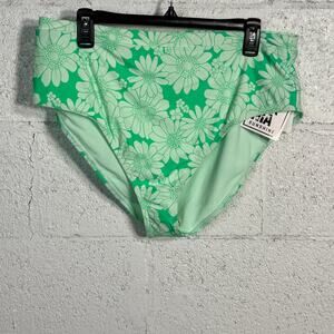 California Juniors' Plus Size Printed High-Waist Swim Bottoms Aqua Floral 2X